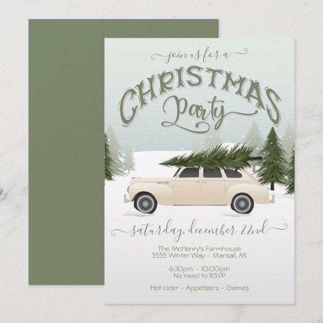 Invitación Fiesta de Fiesta de árboles de histmas de coches b (Anverso / Reverso)