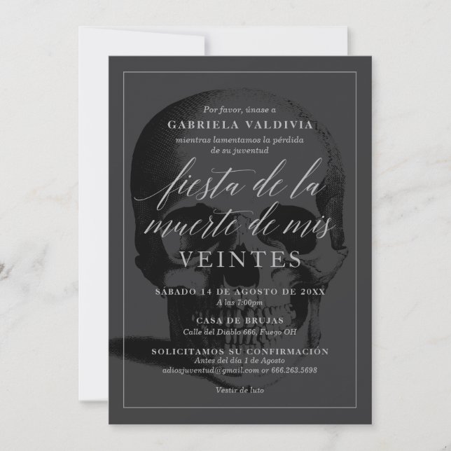 Invitación Fiesta de Fiesta de la Muerte de mis Veintes  (Anverso)