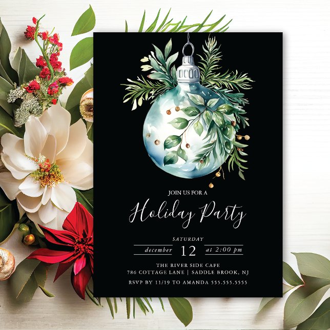 Invitación Fiesta de Fiesta de Ornamentos de Navidad Evergree (Subido por el creador)