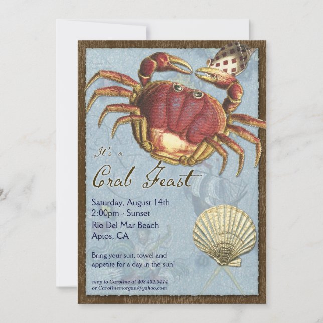 Invitación Fiesta de Fiesta del Cangrejo - Playa a la orilla (Anverso)