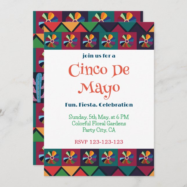 Invitación Fiesta de Fiesta Mexicana Cinco De Mayo (Anverso / Reverso)