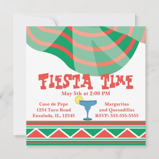 Invitación Fiesta de Fiesta Verde y Roja con Margarita (Anverso)