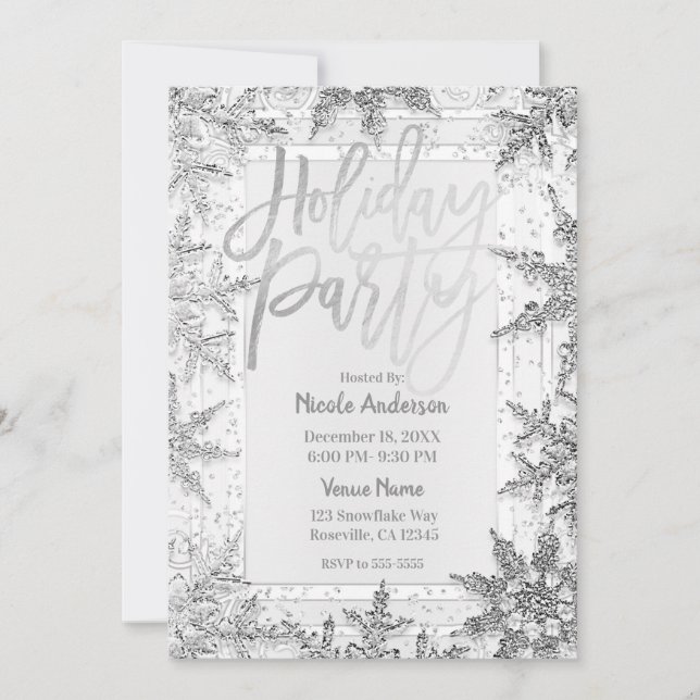 Invitación FIESTA DE FIESTAS Copos de Nieve Modernos Script (Anverso)