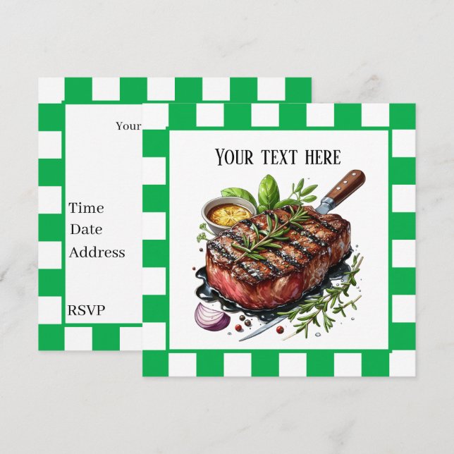 Invitación Fiesta de filete de barbacoa (Anverso / Reverso)