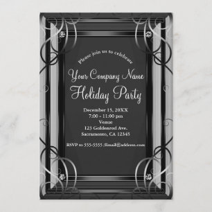 Invitación Fiesta de fin de año corporativa elegante negra y 