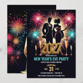 Invitación Fiesta de Fin de Año Glamurosa 2027 con Fuegos Art
