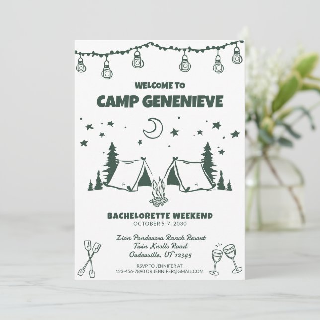 Invitación Fiesta de fin de semana de Bachelorette Camping Ve (Anverso de pie)