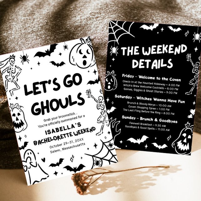 Invitación Fiesta de fin de semana de Bachelorette de Hallowe (Hand Drawn Halloween Bachelorette Weekend Party Invitation)