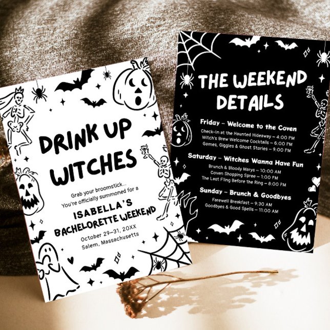 Invitación Fiesta de fin de semana de Bachelorette de Hallowe (Hand Drawn Halloween Bachelorette Weekend Party Invitation)