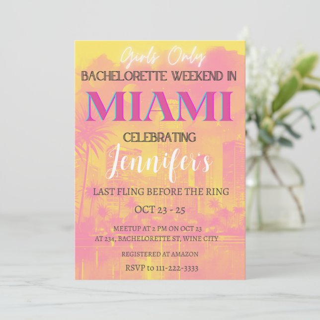 Invitación Fiesta de fin de semana de bachillerato de Miami D (Anverso de pie)