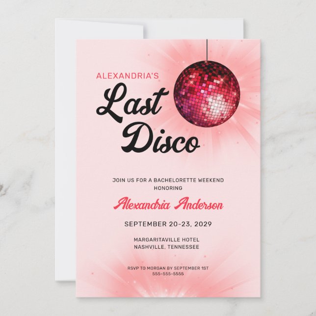 Invitación Fiesta de fin de semana de Last Disco Retro Bachel (Anverso)