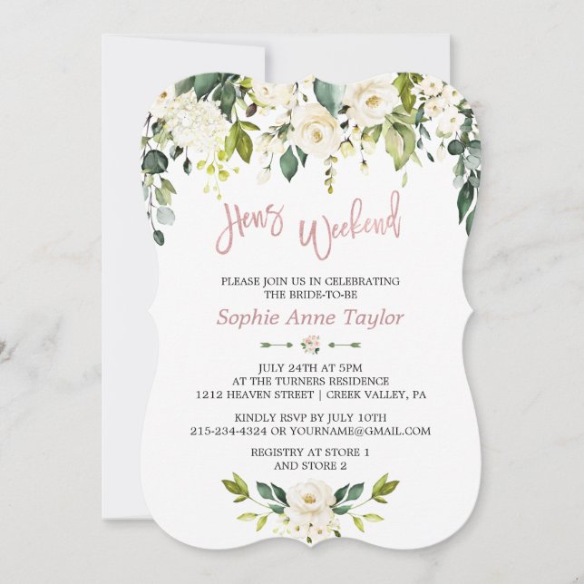 Invitación Fiesta de fin de semana de soltera con rosas dorad (Anverso)