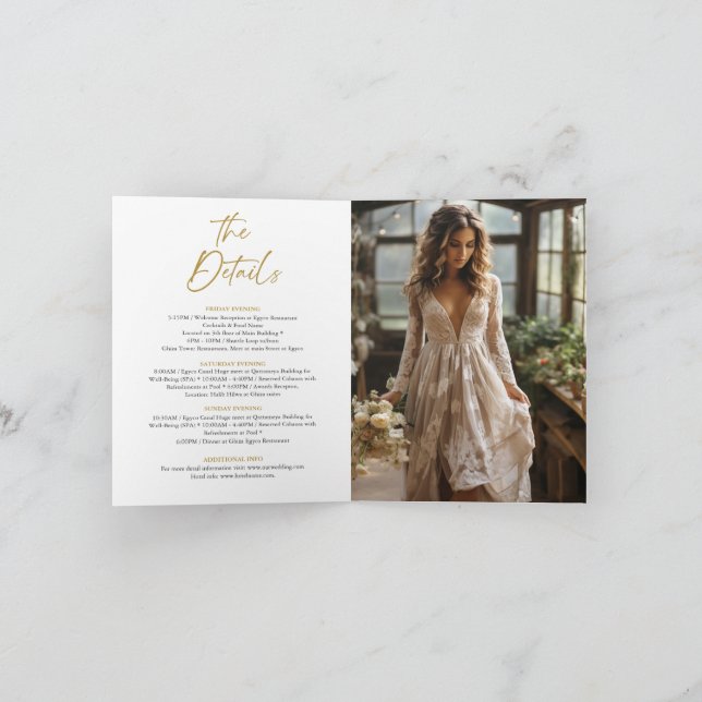 Invitación Fiesta de fin de semana de soltera dorada y blanca (Interior)