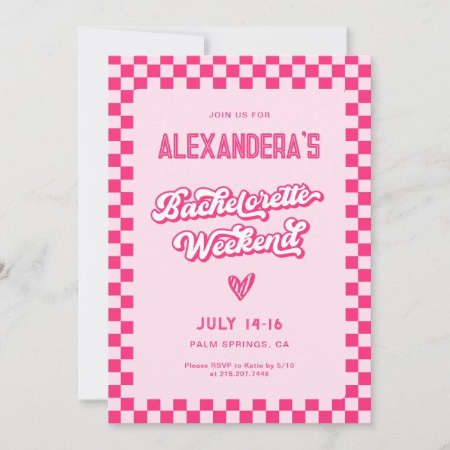 Invitación Fiesta de fin de semana de soltera rosa  (Anverso)