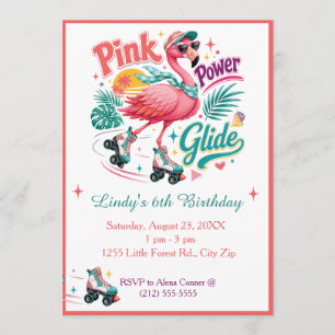 Invitación Fiesta de flamenco rosa adorable en patines de rue
