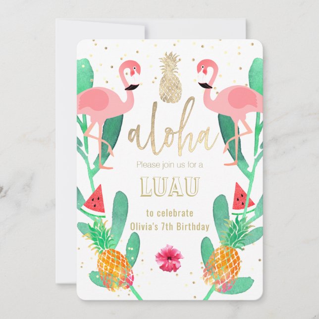 Invitación fiesta de flamencos luau (Anverso)