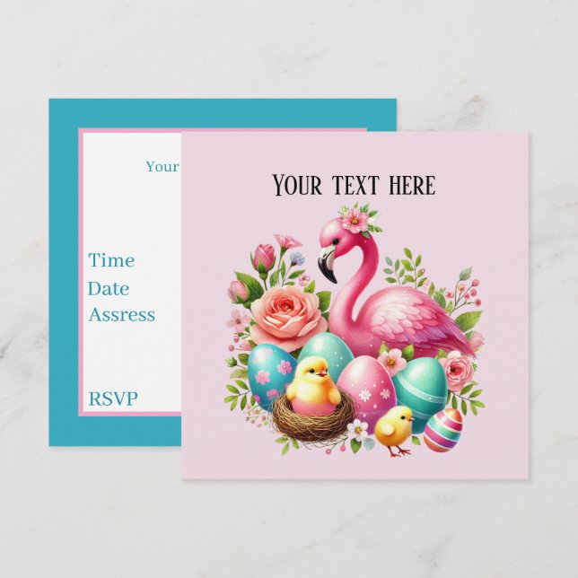 Invitación Fiesta de flamingo rosa de la playa de Pascua (Anverso / Reverso)