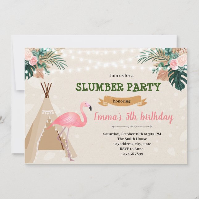 Invitación Fiesta de flamingo tropical (Anverso)