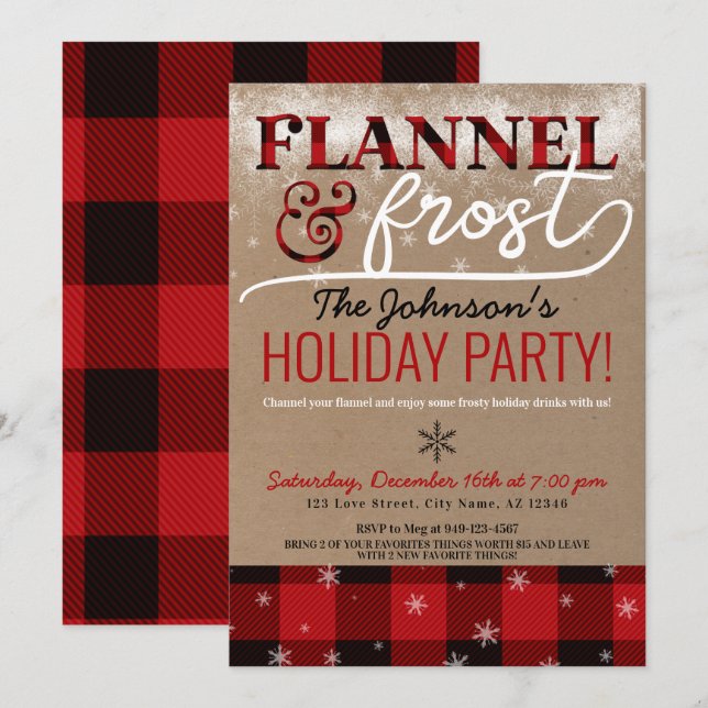 Invitación Fiesta de Flannel & Frost Cocktail Holiday Navidad (Anverso / Reverso)