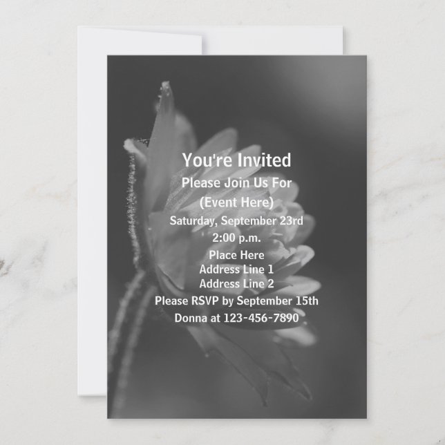 Invitación Fiesta De Flor De Luz Solar En Blanco Y Negro (Anverso)