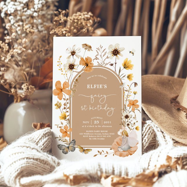 Invitación Fiesta de Flor Silvestre Blonde Fairy First Birday (Subido por el creador)