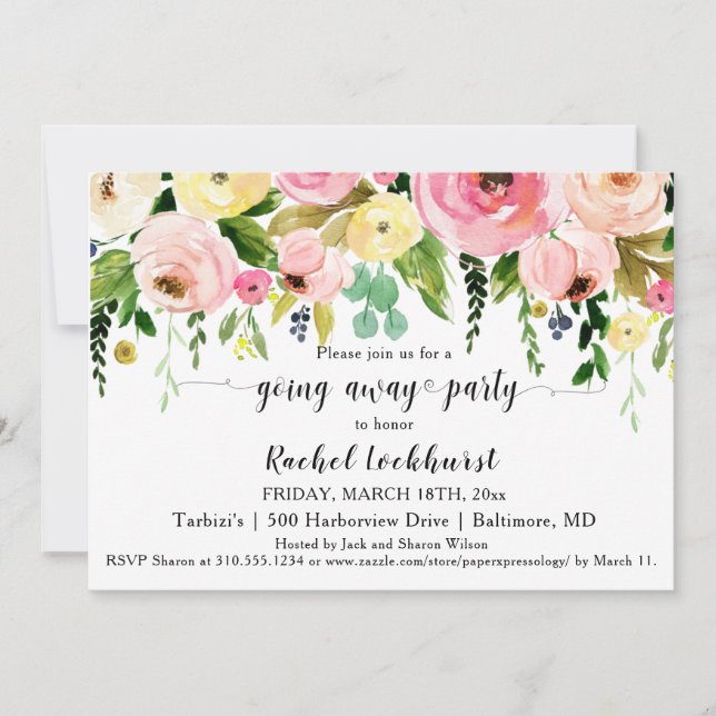 Invitación Fiesta de floración amarilla rosa de Rubor que se  (Anverso)