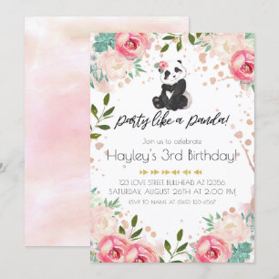 Invitación Fiesta de Flores Bohemias como Cumpleaños de Panda