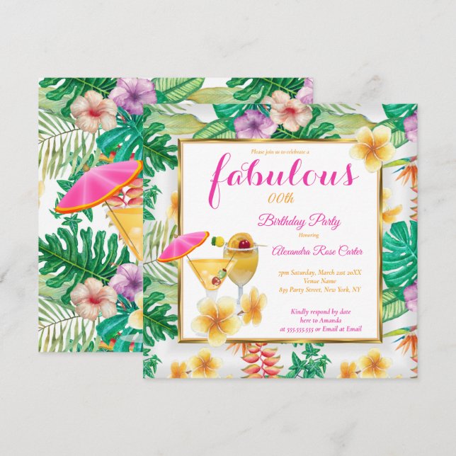 Invitación Fiesta de Flores Cócteles Tropicales Fabulosos sq (Anverso / Reverso)