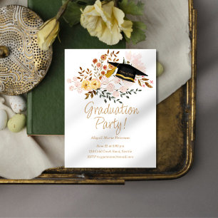 Invitación Fiesta de flores de boho y tapón de graduación