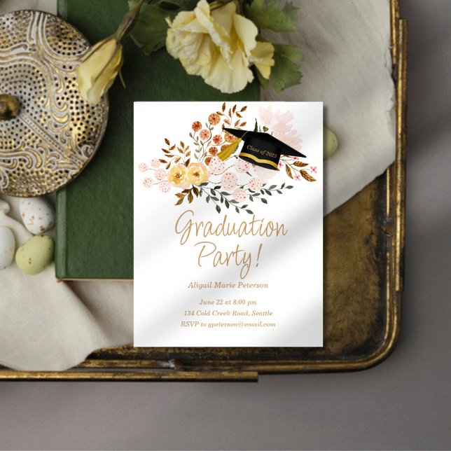 Invitación Fiesta de flores de boho y tapón de graduación (Subido por el creador)