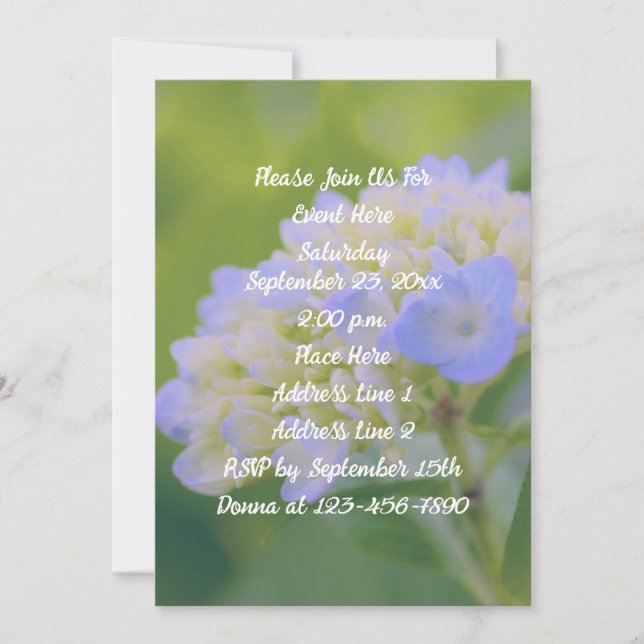 Invitación Fiesta de flores de hidrangea azul (Anverso)