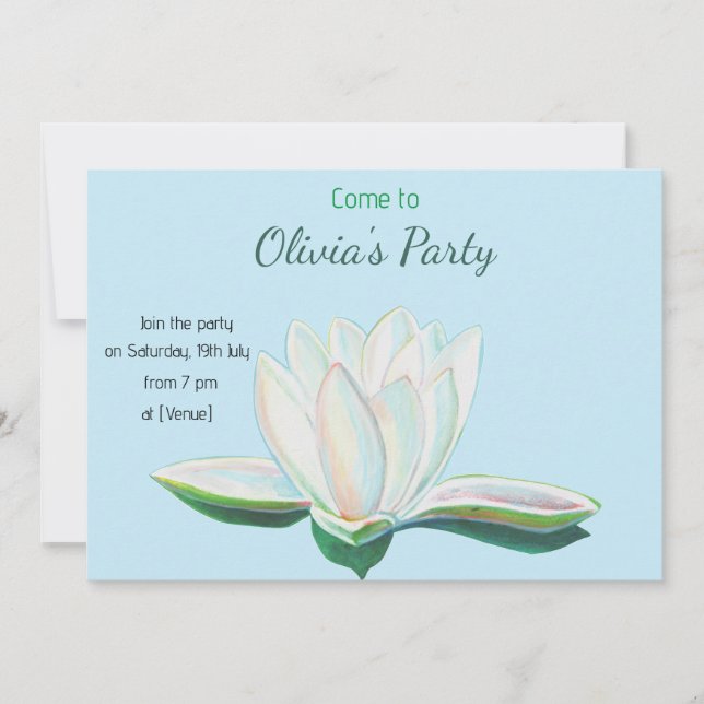 Invitación Fiesta de flores de Lotus blanco personalizado (Anverso)