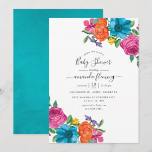 Invitación Fiesta de flores en acuarela para baby shower