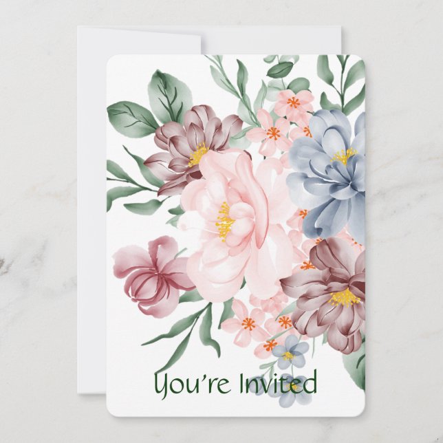 Invitación Fiesta de Flores Florales de Acuarela (Anverso)