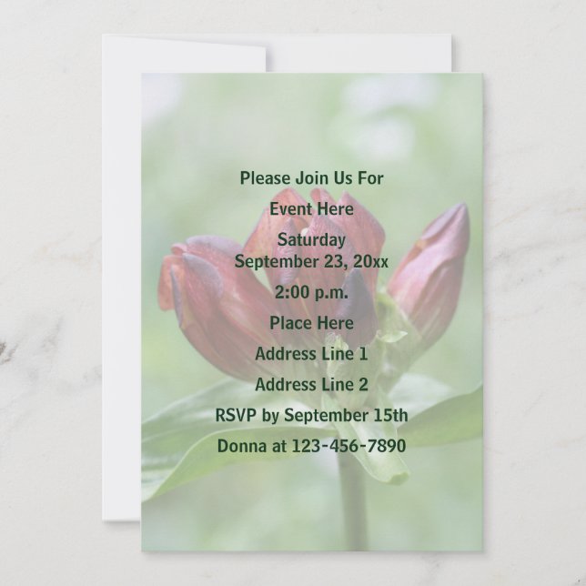 Invitación Fiesta de flores gentianas rojas (Anverso)