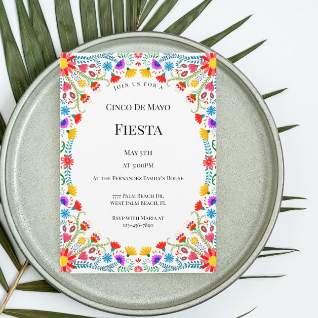 Invitación Fiesta de Flores Mexicanas Elegantes Cinco De Mayo (Subido por el creador)