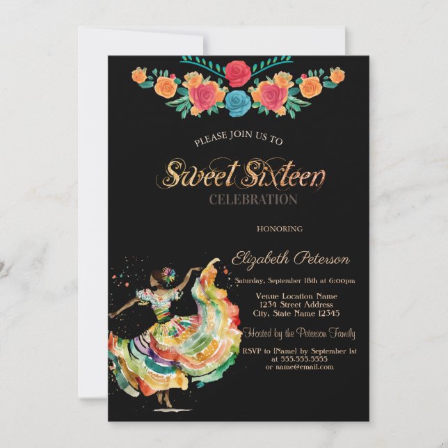 Invitación Fiesta de Flores Señorita Mexicana Cumpleaños 16  (Anverso)