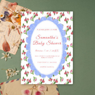 Invitación Fiesta de flores vintage en acuarela para el bebé