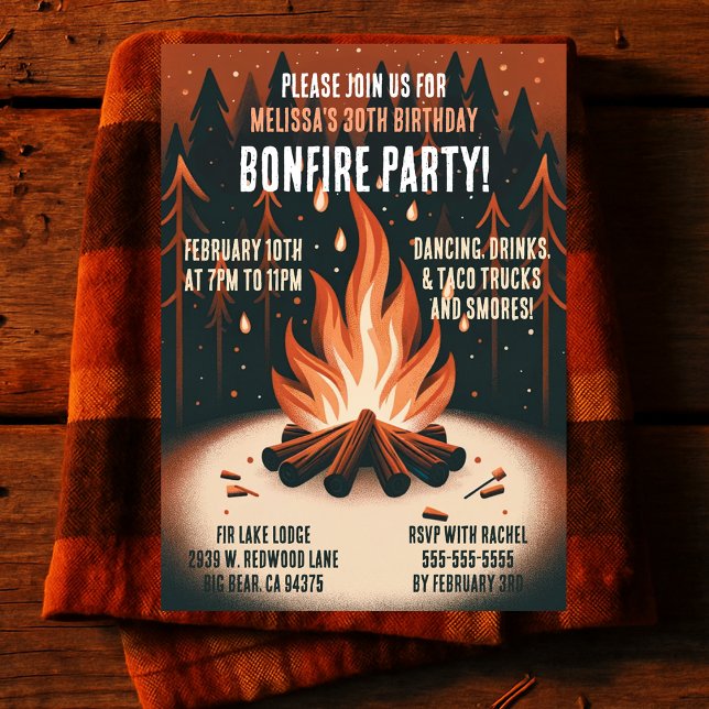 Invitación Fiesta de fogata en el bosque cálido (Warm Woodland Bonfire Party Invitation
)