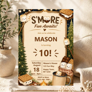 Invitación Fiesta de Fogata Rústica Cumpleaños S'mores