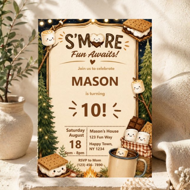Invitación Fiesta de Fogata Rústica Cumpleaños S'mores (smores birthday invitation, camping birthday invitation, campfire birthday party, woodland birthday )