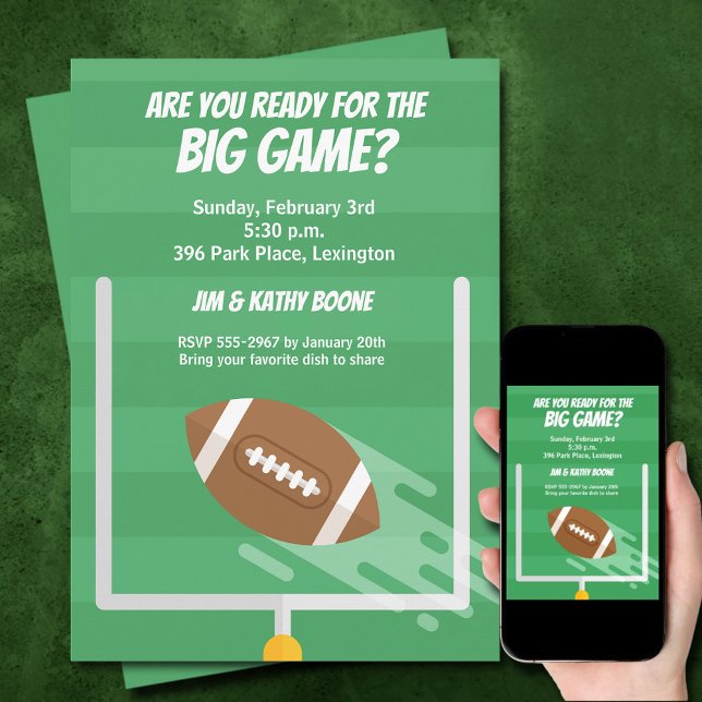 Invitación Fiesta de Football Big Game Watch (Football Big Game Watch Party Invitations - order INSTANT DOWNLOAD, PRINTED or both)