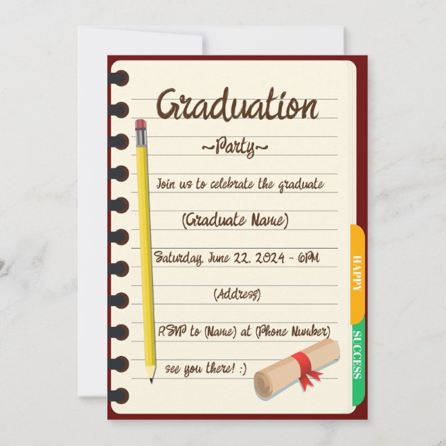 Invitación Fiesta de foto de graduación de cuaderno de agenda (Reverso)