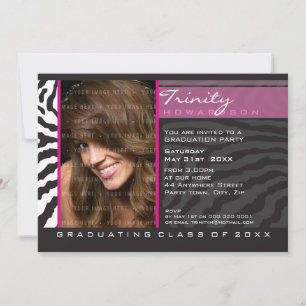 Invitación Fiesta DE FOTO GRAD INVITE raya de cebra rosa negr