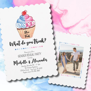 Invitación Fiesta de foto rosa azul de la tarta de género rev