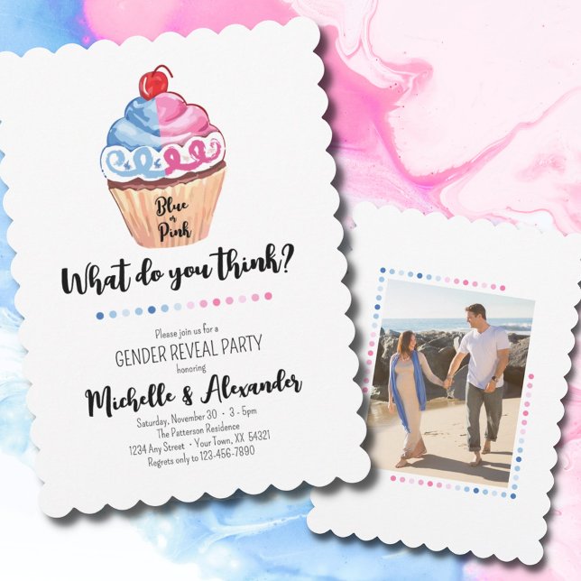 Invitación Fiesta de foto rosa azul de la tarta de género rev (Subido por el creador)