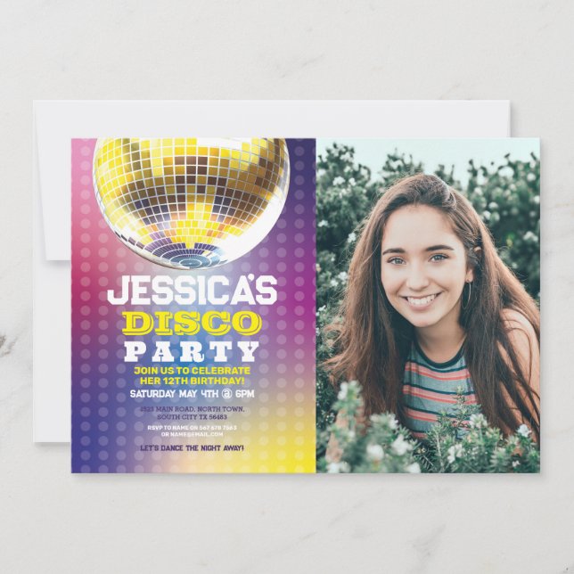 Invitación Fiesta de fotografía de baile Disco Ball  de cumpl (Anverso)