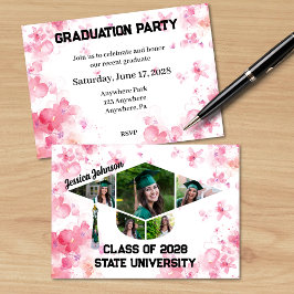 Invitación Fiesta de fotografía de graduación de Floral rosa 