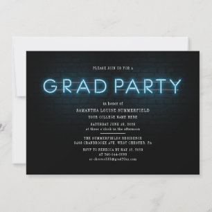 Invitación Fiesta de fotografía de graduación de neón azul Gr