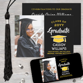 Invitación Fiesta de fotografía de graduación en negro y oro 